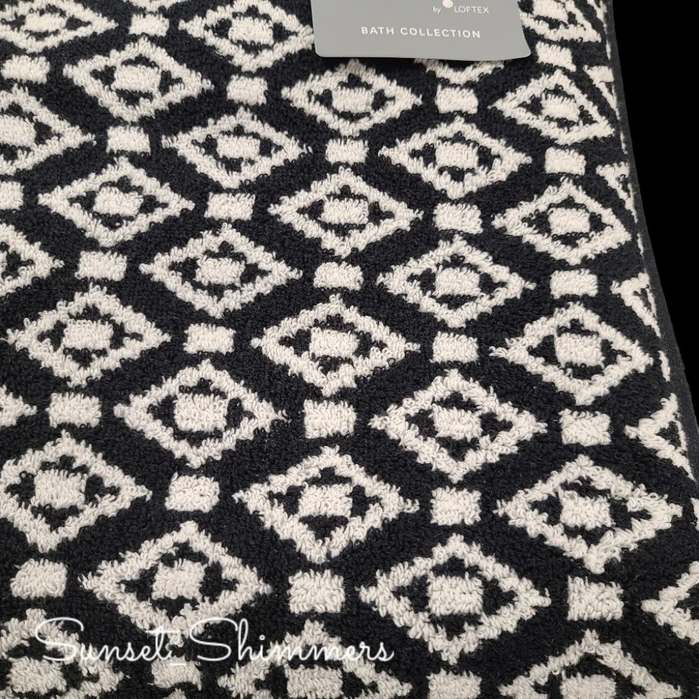8pc Loft Bath Hand Washcloth Black & White Diamond Aztec Tile Towel Set New